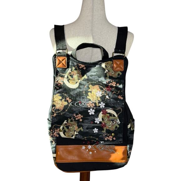 Ripple Japan Unisex Embroidered Canvas Backpack Japanese Dragon Art Vegan Bag - Picture 9 of 14